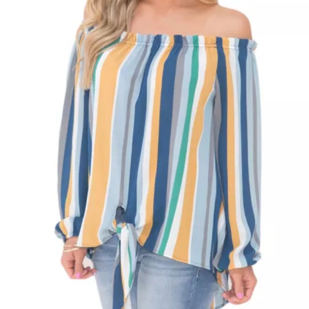 nip Multicolor Stripe Off The Shoulder Blouse TopM